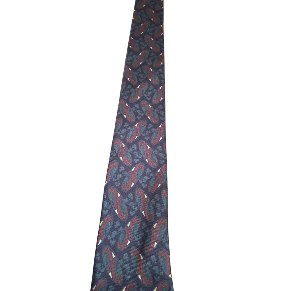 Lanvin Paris Mens Silk Tie Navy Blue Paisley Geometric Made in France Luxury‎